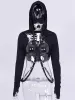 Sweatshirts 2022 Nya svarta kvinnor Korta sexiga hoodies Punk Cool Mask Turtleneck Skull Skeleton Crop Tops Femme Gothic Strap Hooded Sweatshirt