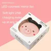 3in1 Cartoon Mignon Piggy Mini Miroir Cosmétique Compact Portable Poche Miroirs De Maquillage Ventilateur De Refroidissement Lumière De Poche USB Rechargeable 240301