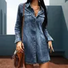 Robes décontractées Femmes Robe boutonnée avec poche Sexy Denim Mode Couleur Solide Chic Club Party Mini