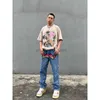 Jeans pour hommes jeans de créateur style américain haute rue velours brodé jeans dégradés pour hommes Instagram tendance rue hip-hop lâche jambe droite pantalon imprimé complet