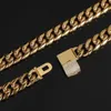 12mm Miami Mens Cuban Link Chain Necklace 316L Stainless Steel Gold Plated Necklace for Women with Full Iced Clasp 240226