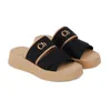 Woody Mules Designer Mila Chinelos Slides Sandálias Mulheres Flat Slider Flip Flops Lona Borracha Bege Branco Preto Lace Lettering Tecido Womens Summer Slipper 35-42