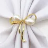 Napkin Rings 6Pcs Golden Cute Pearl Bow Shape Serviette Buckle For Wedding Party Table Decoration Kitchen Supplies290u