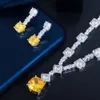 Super Shiny Big Square Yellow Cubic Zirconia Stone Wedding Bridal Necklace Earrings Party Costume Jewelry Sets for Women T0726 240220