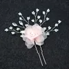 Grampos de cabelo rosa flor hairpin u-forma doce meninas barrettes grânulos pérolas casamento noiva jóias espumante cristal headdress