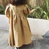 Mädchen Kleider 2024 Koreanischen Stil Sommer Kleid Für Kinder Mädchen Khaki Puff Hülse Prinzessin Baby Baumwolle Kleidung E209