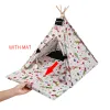 Mats Canvas Pet Tent Pet Teepee Dog Tent House Cat Bed Puppy Cat Indoor Outdoor Pet Teepee with Cushion Portable Dog Tent Supplies