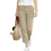 Women's Pants Casual Straight Summer Women Cotton Linen Solid Color Elastic Waist Loose Female Ankle-length Comfortable Trousers