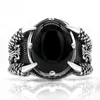 Real 925 Silver Ring Cool Antique Claw Ring Mens Natural Stone Oval Black Agate Retro Hip Hop Jewelry Punk Jewelry Drop 240220