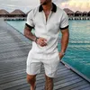 Herrspårspår Tre knappar Koreanska män Slim Fit 3D Kort ärm Shorts Beach Tropical Hawaiianss Body Sports