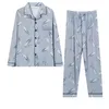 Mäns Sleepwear Men Spring Autumn Pyjamas Set Lapel Collar Lång ärm Snabbtorkning Family Loungewear
