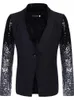 Automne noir paillettes Blazer femmes mince veste manteau à manches longues revers mode argent mince bureau veste costume Feminino 240228