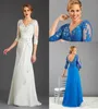 Blue White Plus Size Mother Of The Bride Dress With 3 4 Sleeve Appliques Beaded Chiffon Women Formal Dress Mom Gown Custom Made8127156