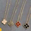 Designer Van Cl-Ap High Edition V-Gold Lucky Clover Halsband Enkel blomma dubbelsidig klavikelkedja med tjock äkta guldelektroplätering SLCI