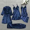 5 peças de pijama de seda feminino renda cetim pijama conjunto com decote em v cami pijamas casa pijamas primavera 240301