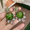 Pendientes colgantes de gota de agua roja para mujer, cristal, perla, carcasa de Metal, joyería elegante para fiesta, accesorio Vintage francés HUANZHI