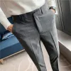 Spodnie 2023 Odzież marki Męska wiosna Slim Fit Pure Cotton Business Suit Pants/Male Plaid Pencil Pants Fashion Mode 2838