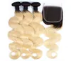 Capelli brasiliani T1B613 Estensioni bionde Capelli ondulati da 1028 pollici 3 pacchi con chiusura in pizzo Parte centrale Ombre Capelli umani4301366