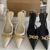 Sapatos de vestido mulheres bege stiletto salto alto moda metal corrente sandálias sexy apontado boca rasa 41 tamanho preço especial