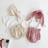 Ensembles de vêtements 2024 bébé fille vêtements ensemble coton lettre nouveau-né barboteuse hauts shorts bandeau costume été 3 pièces tenues bébé vêtements