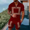 Survêtements pour hommes Été 3D Imprimé Géométrique Hommes Polo Ensemble Fermeture À Glissière Revers Ensembles Col Et Short 2 pièces Style De Vacances Homme Vêtements