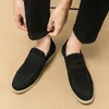 Storbritannien retro män pekade mocka lägenheter äkta läderskor avslappnade öre loafers formella klänning skor sapatos tenis masculino