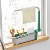 2 in1 Expandable Storage Drain Basket Towel Rack under Organizers Telescopic Sponge Soap Holder for Kitchen Sink FMT2169