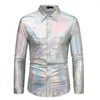 Herrklänningsskjortor LAPEL Långärmad skjorta Män disco paljett för Button Down Party Costume With Christmas