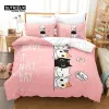 Conjunto de 3PCs Conjunto de capa de edredão, conjunto de cama de gato infantil de desenhos animados, capa de edredão respirável confortável e confortável, para decoração de hóspedes do quarto cortinas puras