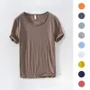 100% Cotton Retro Raw Edge Color Tshirt for Men LightweightBreathableSlimfit Solid Oneck Casual Tee Basic Top 240220