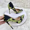 Designer High Heels Women's Fur Green Striped Road Thin High Heels 12cm Flat Sandals Wedding Banquet Shoes Formal Shoes