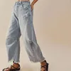 Jeans da donna 2024 Pantaloni in denim tinta unita retrò a vita alta Pantaloni larghi casual elasticizzati slim con tasche