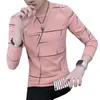 Tees T Shirt Men Autumn Winter Long Sleeve Tshirt Stripe Shirts Oneck Casual Pink White Black Tops 240219