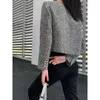 Grobe Tweed-Jacke mit kleinem Duft für Damen, einreihig, kurzer Top-Anzug, weiblicher Wollmantel, Damen-Taschen-Outwear, Schwarz 240226