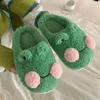 Pantoufles Mode Femme Grenouille En Peluche Nouveauté Kawaii Chaud Confortable Bout Fermé Moelleux Chaussures D'intérieur Chambre Muet