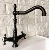 Rubinetti per lavandino del bagno Bronzo lucidato a olio Maniglie doppie a croce Rubinetto per lavabo da cucina Miscelatore con beccuccio girevole Montaggio su piattaforma Tnf381