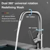 Wastafelkranen Nieuwe Dubbele 360 Universele Roterende Badkamer Wastafel Kraan Warm en Koud Water Sink Mixer Sink Kraan Roestvrijstalen Aanrecht Kraan Q240301