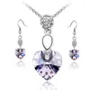 Naszyjne kolczyki Ustaw luksusowe austriackie kryształy serce wisiorek drobny kostium biżuterii parure bijoux femme