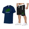 Summer Men's Fitness Fashion Leisure Spor Seti Spor Seti Seti Kısa Kollu T-Shirt Şort 2 Parçalı Set