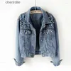 Women's Jackets Jackets Pearl Beading Short Denim Women Wash Long Sleeve Casual Jean Coat Jeans 5xl 240301