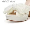 Dress Shoes Womens Open Toe Bridal Wedding Dress Shoes Pleated Bow Knot Platform Heeled Sandals Chunky Block Heel Ankle Buckle Strap SandalH2431