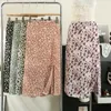 Skirts Women Skirt Summer French Vintage Leopard Pattern Split Half-body Lady High Waist A-line Mid Length Wrap Hip