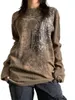 Women's T Shirts Vintage Loose Tops For Women Long Sleeve Round Neck Cross Print T-Shirts Streetwear Grunge
