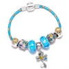 Azul quente diy cobra corrente pulseira de luxo marca estilo das mulheres jóias primavera boutique vidro grânulo frisado pingente pulseiras moda jóias atacado