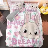 Set cartoon konijnen beddengoed sets schattig Happy Dream Lettered 220X240 King Size Dekbed overkapsel kussensloop Home Decor Textile For Girls Sheer Curtains