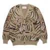 Herrenpullover Stil Strickjacke WACKO MARIA V-Ausschnitt Knopfpullover Männer Frauen Oversize Tiger Jacquard Blau Weiß Khaki Mantel Hip Hop