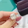 Designer de jóias anéis de luxo quatro garra cinco quilates anel de casamento moda feminina cutback anel 925 prata esterlina quadrado diamante jóias com caixa