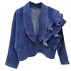 Jaquetas femininas jaquetas primavera babados estilo coreano moda denim casaco mulher roupas designer casacos 240301