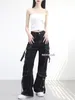 Jeans pour femmes Reddachic Boucle Ceinture Cargo Poches Baggy pour femmes Rétro Noir Taille haute Pantalon de travail à jambe large Lâche Casual Y2K Streetwear