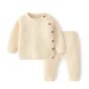 Babykläder sätter ensembler bomullsfjäder född pojke flicka spädbarnskläder toppar och byxor stickad tröja baby pyjamas set 240226